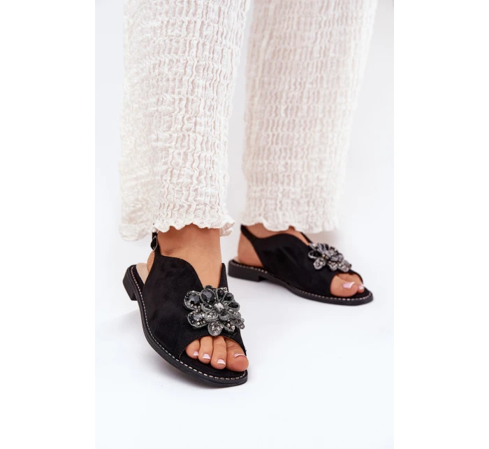 Dámské Sandály Na Plochém Podpatku S Ozdobou S.Barski KV27-001 Černé