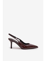Lakované lodičky na jehlovém podpatku Čokoládové model 21757876 - Boto