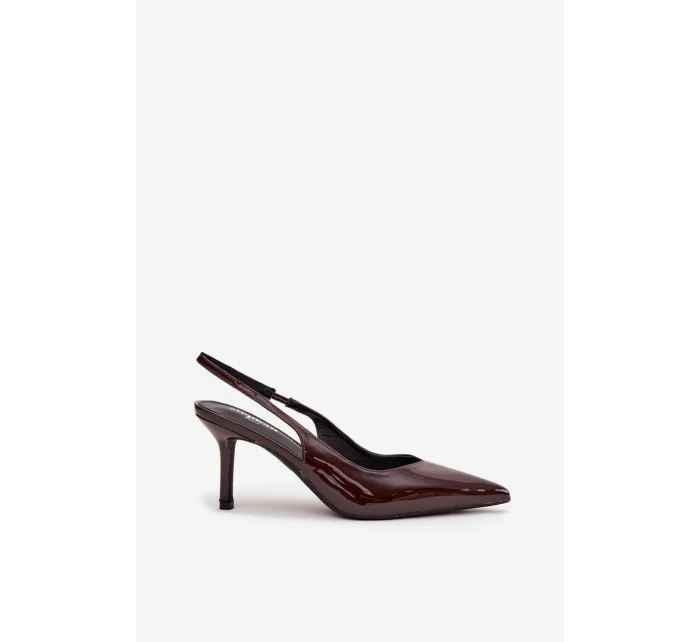 Lakované lodičky na jehlovém podpatku Čokoládové model 21757876 - Boto