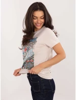 T shirt model 21798148 jasny beżowy - FPrice T shirt model 21798148 jasny beżowy - FPrice