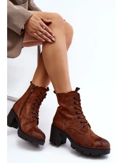 Dámské šněrovací kozačky na vysokém podpatku hnědé Lunielle
