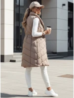 Dámská prošívaná dlouhá vesta bez kapuce SERKIS béžová FashionStreet TY4525