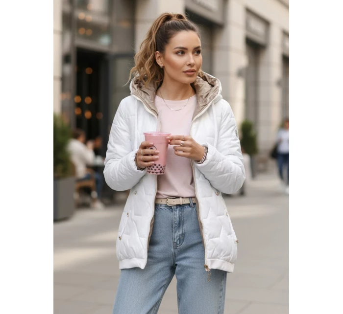 Dámská prošívaná bunda s kapucí bílá FashionStreet TY5545 Dámská prošívaná bunda s kapucí bílá FashionStreet TY5545