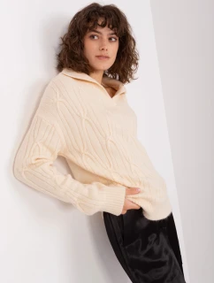 Světle béžový dámský svetr s límečkem (2349)