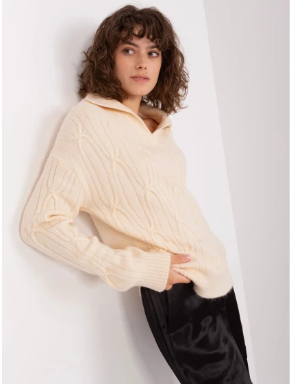 Světle béžový dámský svetr s límečkem (2349)