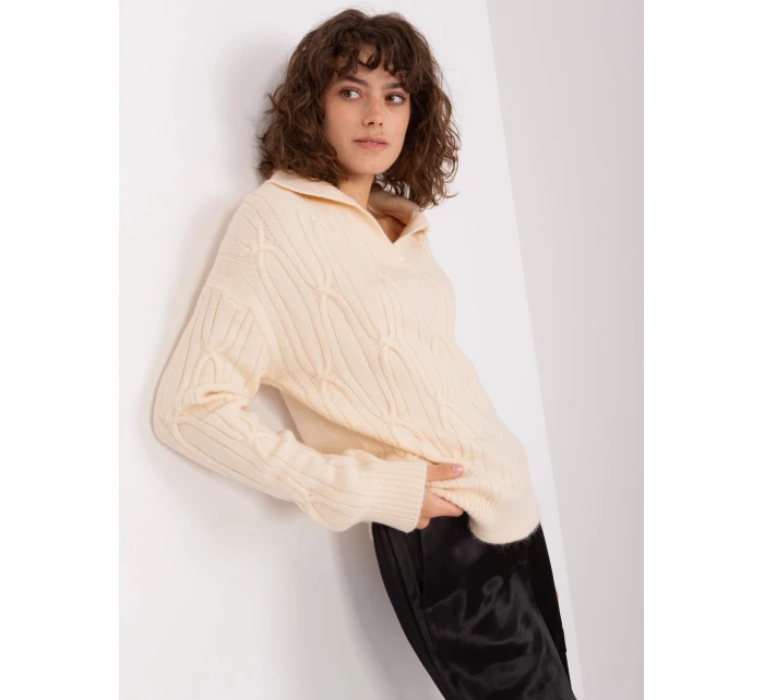 Světle béžový dámský svetr s límečkem model 21470511 - Factory Price