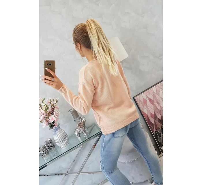 Svetr s výstřihem do V, pudrově růžový Svetr s výstřihem do V, pudrově růžový