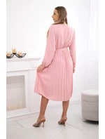 Šaty se svázaným plisovaným lemem tmavě pudrově růžová Šaty se svázaným plisovaným lemem tmavě pudrově růžová