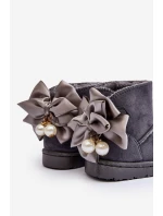 Dětské Teplé Sněhule S mašlí Šedé Snowis Dětské Teplé Sněhule S mašlí Šedé Snowis