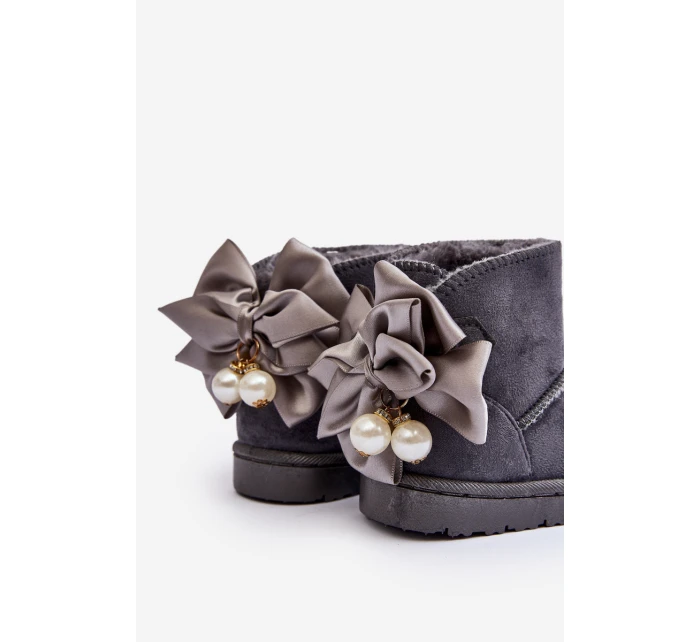 Dětské Teplé Sněhule S mašlí Šedé Snowis Dětské Teplé Sněhule S mašlí Šedé Snowis