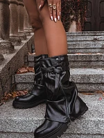 Dámské kozačky s ohnutým horním lemem do půl lýtka s páskem Černé Darisa