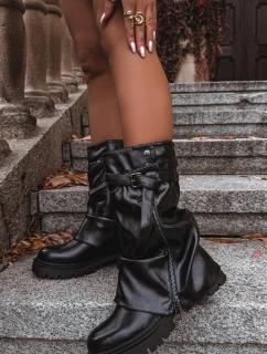 Dámské kozačky s  lemem do  s páskem Černé model 21715287 - Boto