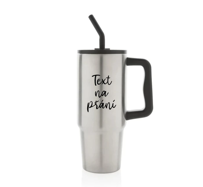 TEXT NA PŘÁNÍ - stříbrný cestovní termohrnek 900 ml  