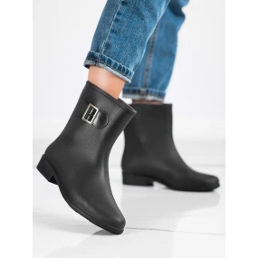 Komfortní dámské černé  gumáky na plochém podpatku