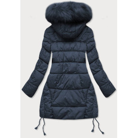 Tmavě modrá prošívaná dámská zimní bunda s kapucí (7690)