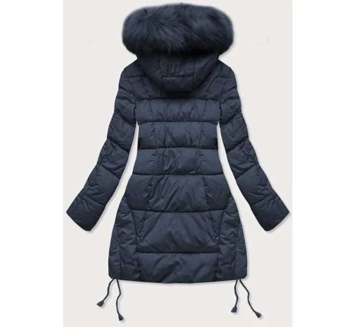 Tmavě modrá dámská prošívaná zimní bunda s kapucí (7690)