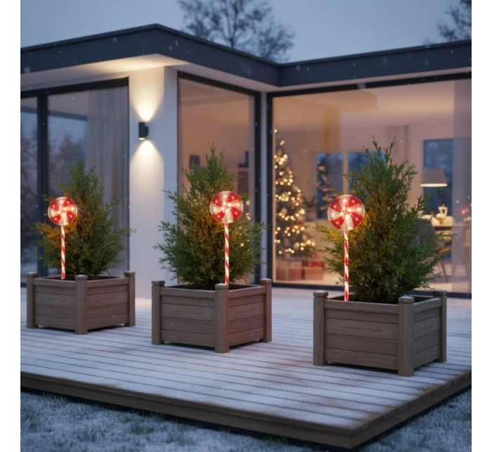 ZAHRADNÍ DEKORACE VEDLA CUKROVÁ LÍZÁTKA SADA 3 TEPLÝCH SVĚTELNÝCH