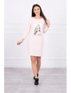 Šaty s grafikou dívky v 3D brýlích pudrově růžové