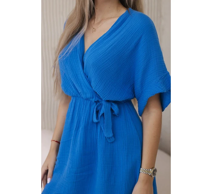 Mušelínové šaty s pasem chrpově modrá