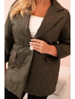 Dámská bunda Plus Size prošívaná s límcem a knoflíkem khaki