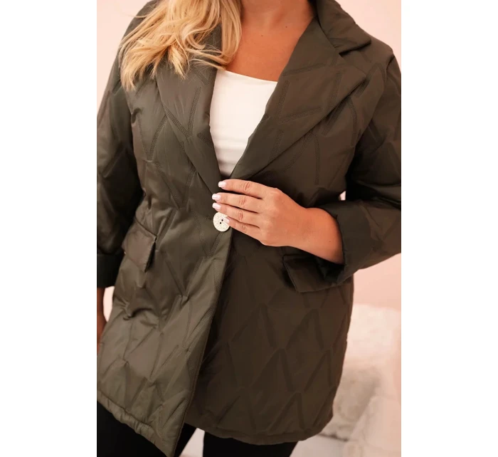 Dámská bunda Plus Size prošívaná s límcem a knoflíkem khaki