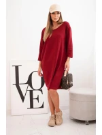 Dámská Plus Size z bavlnou s střihem a rukávem 3/4 bordová model 21337232 - K-Fashion