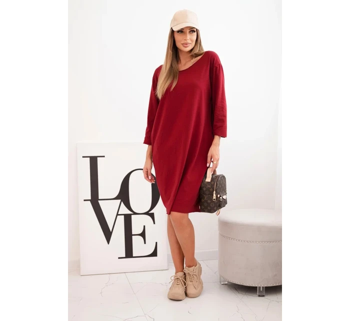 Dámská Plus Size z bavlnou s střihem a rukávem 3/4 bordová model 21337232 - K-Fashion