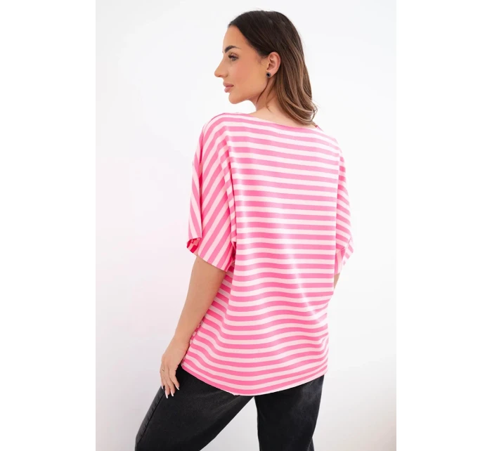 Dámská bavlněná pruhovaná halenka s krátkým rukávem růžová Dámská bavlněná pruhovaná halenka s krátkým rukávem růžová