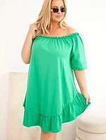 Dámské plus size bavlněné šaty s volánem zelená