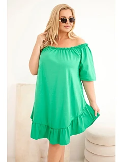 Dámské plus size bavlněné šaty s volánem zelená