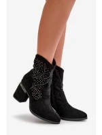 Zdobené Perforované Botky Dámské Na Podpatku Z Eko Semiše Černé S.Barski HY42-029