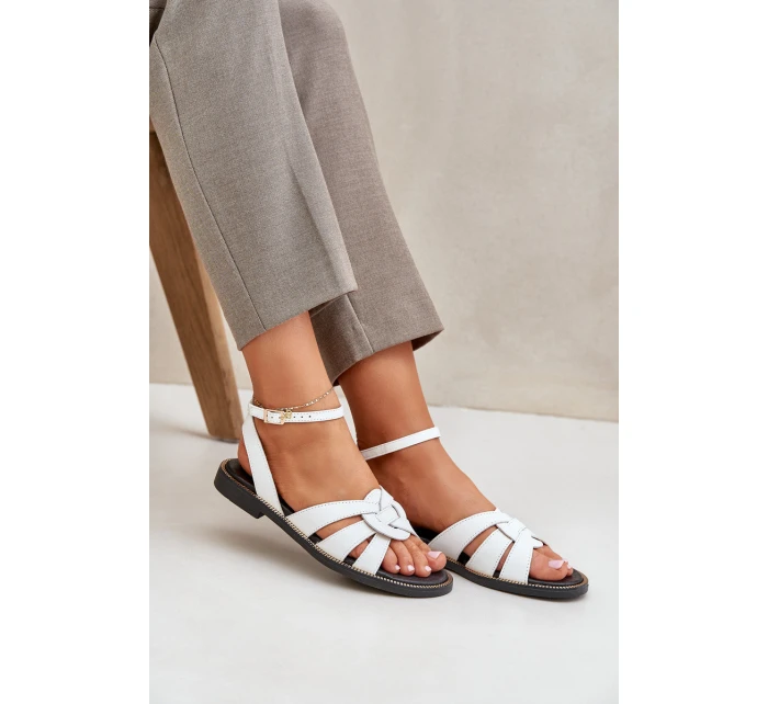 Kožené Dámské Sandály Na Plochém Podpatku Bílé Zazoo model 21682210 - Boto Kožené Dámské Sandály Na Plochém Podpatku Bílé Zazoo model 21682210 - Boto