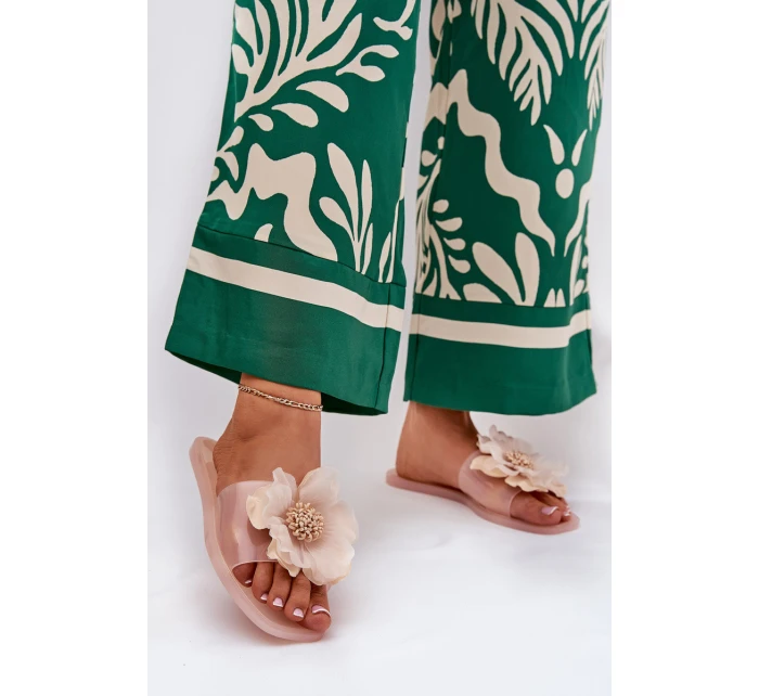 Průhledné Ploché Dámské Pantofle Se Syntetickým Květinou Nuda Vobetta Průhledné Ploché Dámské Pantofle Se Syntetickým Květinou Nuda Vobetta