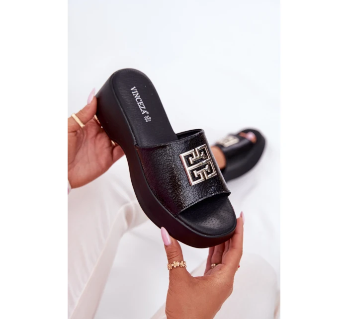 Kožené Dámské Pantofle S Ozdobou Černé model 21695126 - VINCEZA