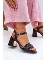 Kožené Lakované Dámské Sandály Na Podpatku Černé Mevonelle Kožené Lakované Dámské Sandály Na Podpatku Černé Mevonelle