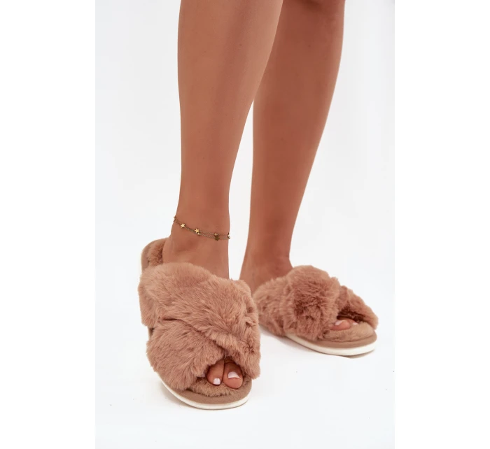Kožešinové domácí pantofle pro ženy s se pásky Camel model 21708380 - EVENTO Kožešinové domácí pantofle pro ženy s se pásky Camel model 21708380 - EVENTO