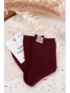 Bavlněné ponožky s pruhy dámské bordó