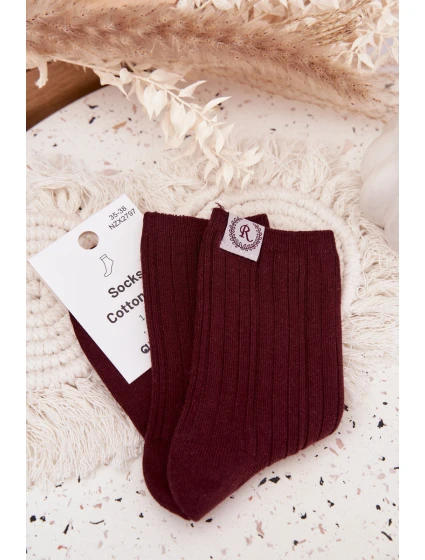 Bavlněné ponožky s pruhy dámské bordó
