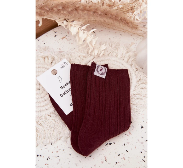 Bavlněné ponožky s pruhy dámské bordó