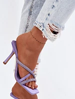 Dámské lodičky na podpatku s pásky a kamínky fialové Karima