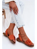 Kožené semišové sandály na plochém podpatku s ozdobným květem Zazoo 407471 Oranžové