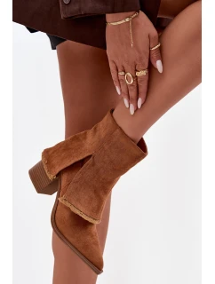 Dámské boty na podpatku se zavinutým lemem Idalia – camel