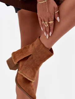 Dámské boty na podpatku se zavinutým lemem Idalia – camel