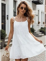 Letní dámské bavlněné šaty s prolamovaným vzorem, bílé, FashionStreet EY2674 Letní dámské bavlněné šaty s prolamovaným vzorem, bílé, FashionStreet EY2674