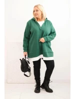 Dámská mikina s kapucí a model 21480757 výstřihem Plus Size zateplená tmavě zelená - K-Fashion