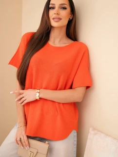 Dámský svetr s krátkým rukávem volného střihu oranžový
