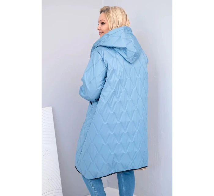 Dámská bunda Plus Size prošívaná s kapucí a sportovními manžetami jeansová