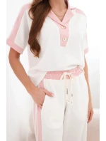 Dámský komplet s polo mikinou a širokými kalhotami máslový pudrově růžová