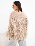 Dámský svetr s třásněmi a ozdobnými knoflíky barvy camel Dámský svetr s třásněmi a ozdobnými knoflíky barvy camel