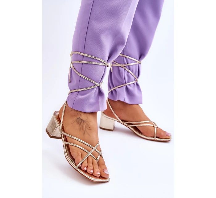 Vázané Sandály S model 21620055 Podpatky zlato Secret Love - Boto Vázané Sandály S model 21620055 Podpatky zlato Secret Love - Boto